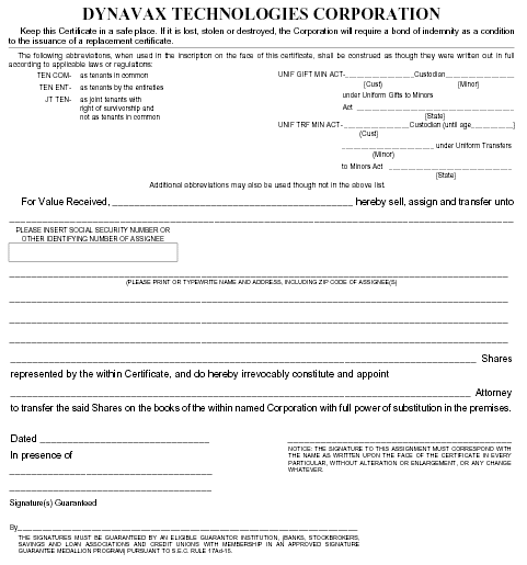 (STOCK CERTIFICATE BACK)