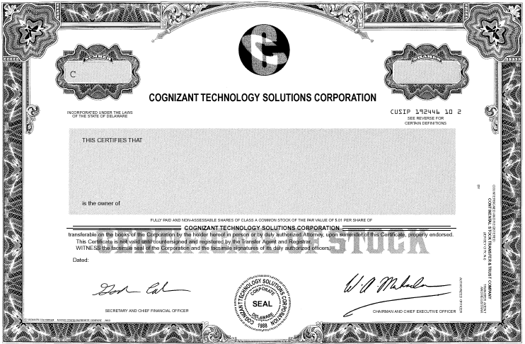 (Stock Certificate - Front)