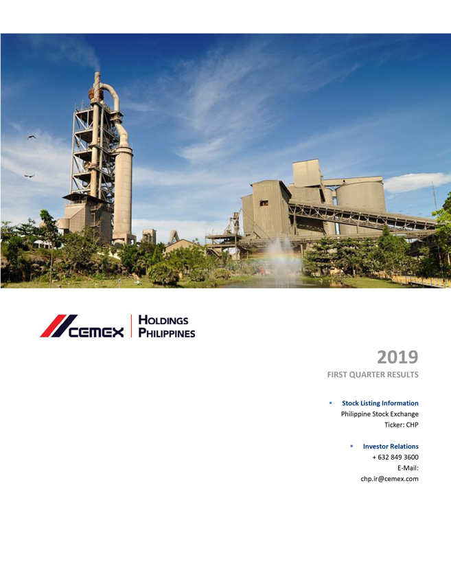 First Quarter 19 Results For Cemex Holdings Philippines Inc