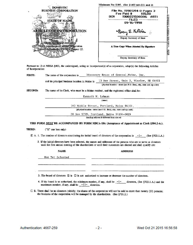 Maine Certificate of Organization