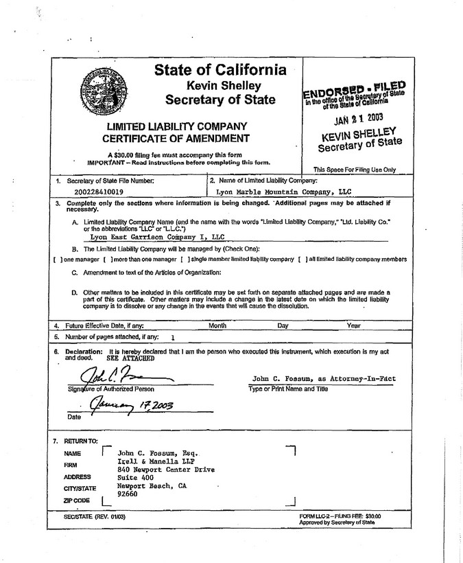 California Certificate of Organization