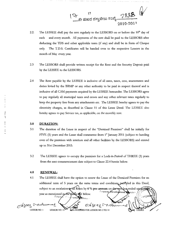 Lessor and lessee agreement