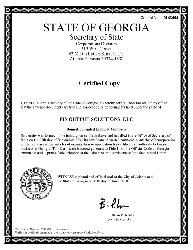 Georgia Certificate of Organization
