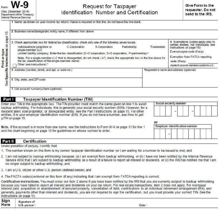 When is a W-9 form required?