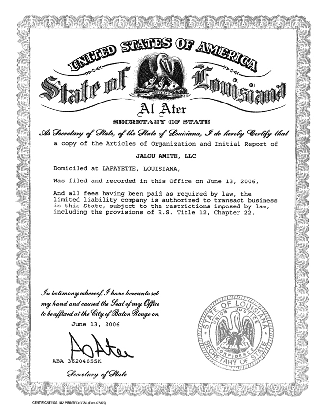 louisiana secretary of state articles of organization