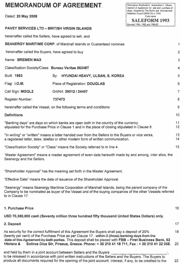 (MEMORANDUM OF AGREEMENT PAGE 1)