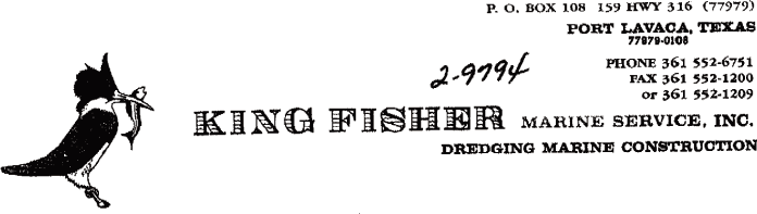 (KING FISHER MARINE SERVICE, INC. LATTERHEAD)