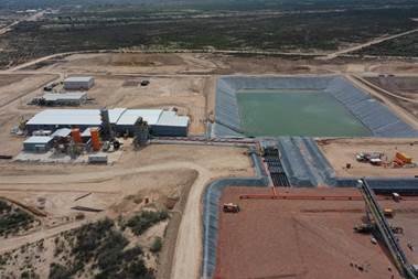 Figure 3: Heap Leach Pad, Pregnant Solution Pond and Merrill-Crowe Plant (CNW Group|Orla Mining Ltd.)
