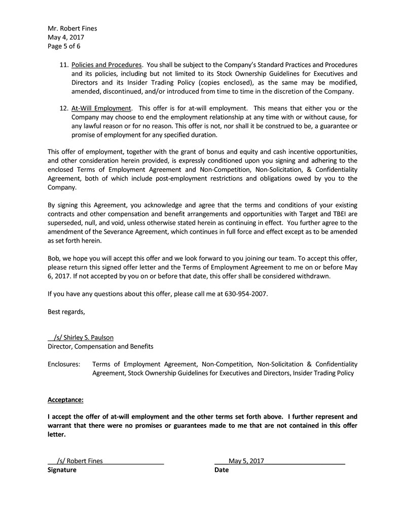 Promise Of Employment Letter from www.sec.gov