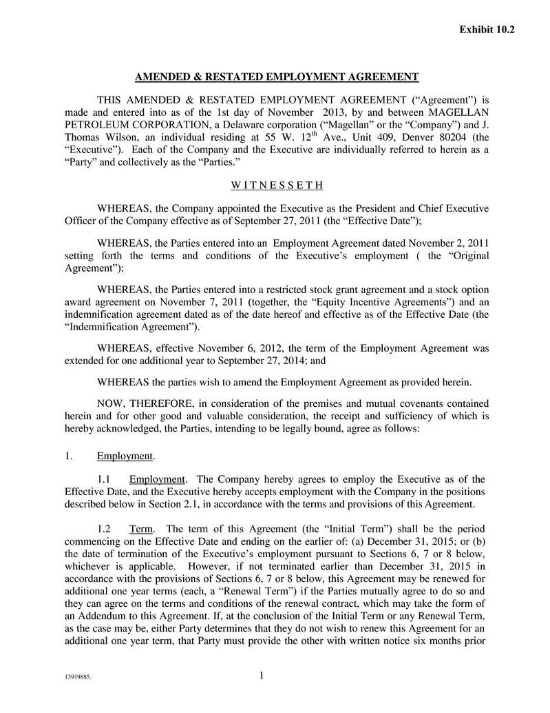 extension agreement employment letter Page 1
