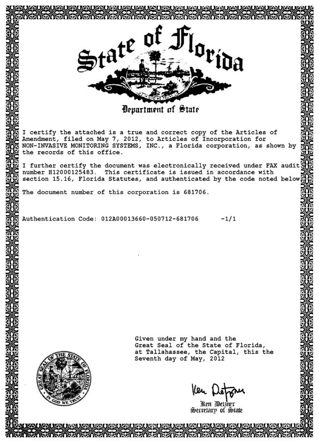 Florida Certificate of Organization