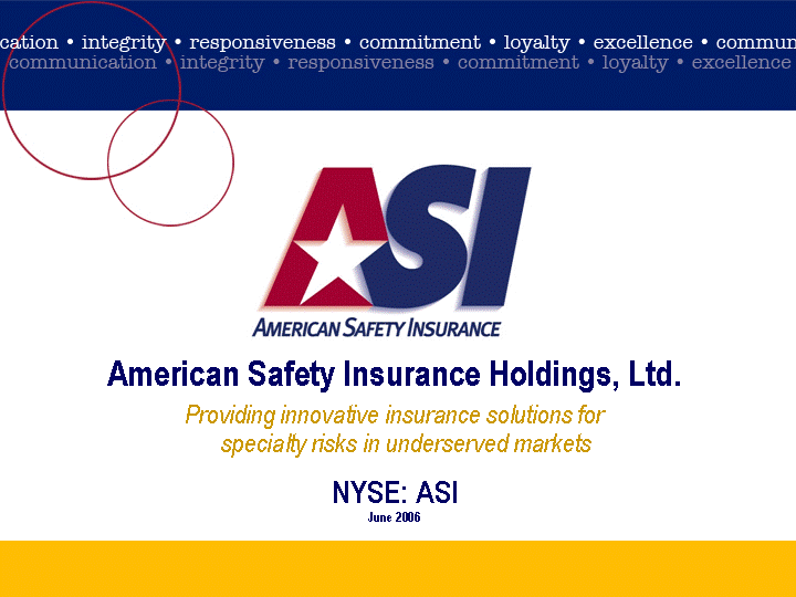 AMERICAN SAFETY INSURANCE HOLDINGS, INC.