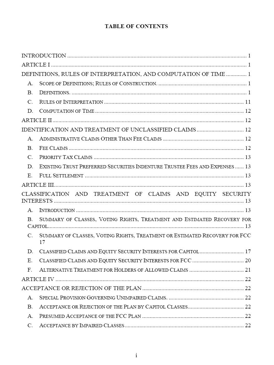 Table of Contents i
