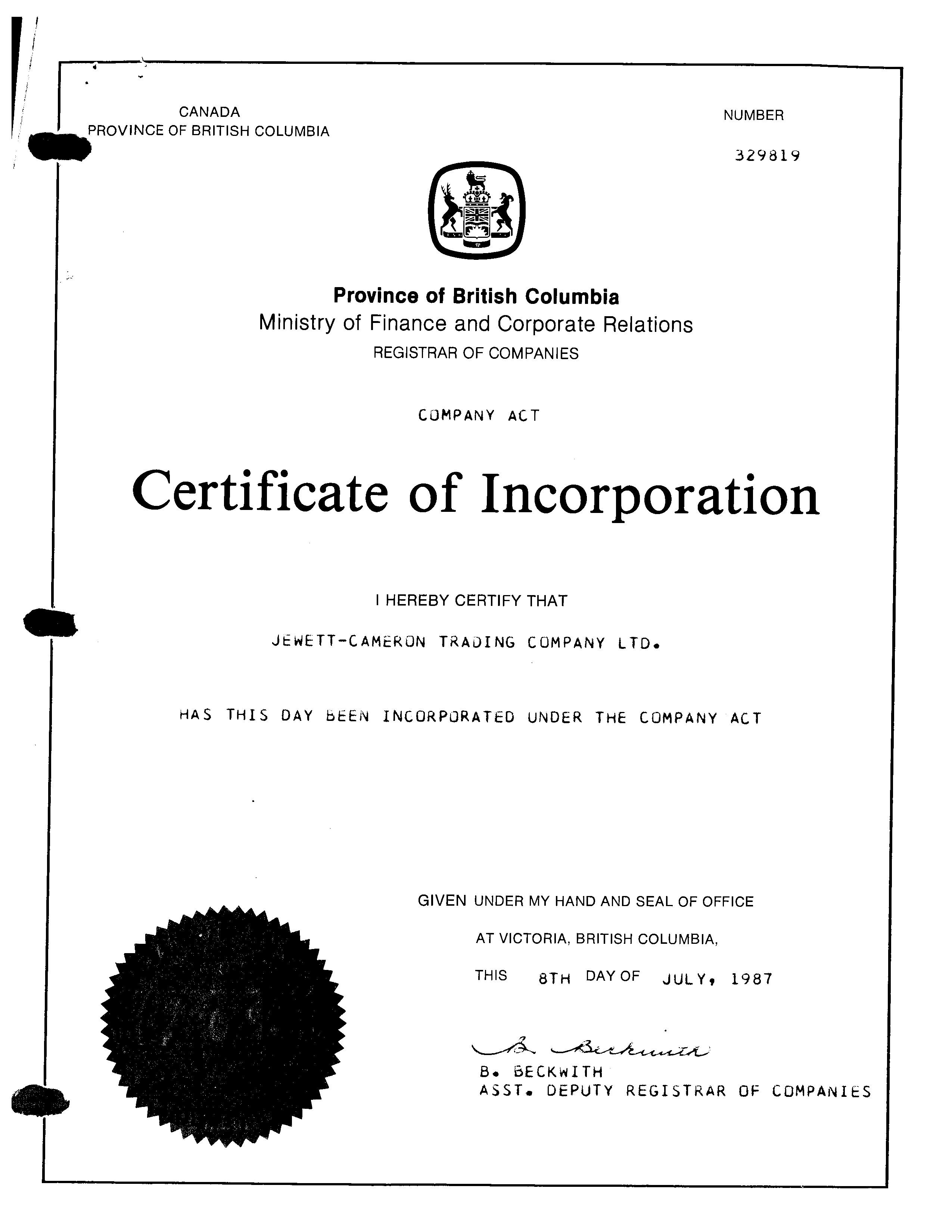 Example Of Certificate Of Incorporation