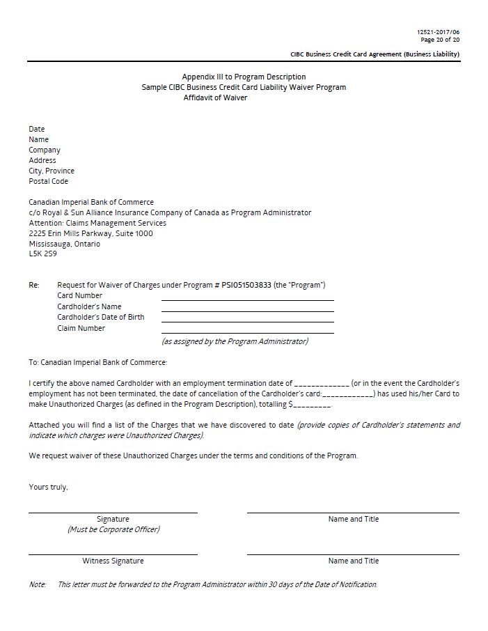 Employee Business Credit Card Agreement Template