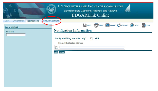 Screenshot depicting the location of the Module/Segment option on the Form ID application page
