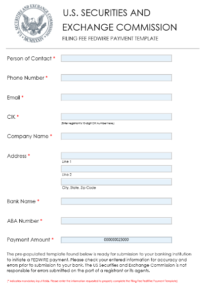  Filing Fee FEDWIRE Payment Template. 