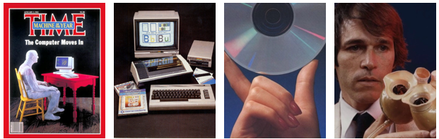 by Time magazine naming the personal computer as its “Man of the Year” ; Commodore 64 home computer; compact discs (CDs);  and the world’s first artificial heart.