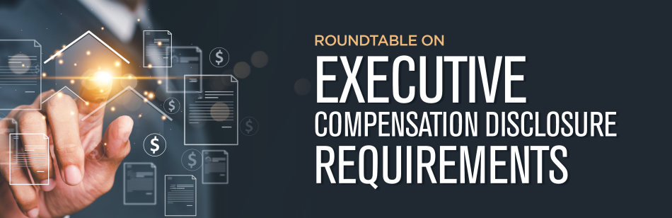 Graphic banner with a hand touching a screen. The words on the banner are, "Roundtable on Executive Compensation Disclosure Requirements"