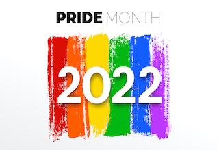 graphic thumbnail with a rainbow as the background and reads: Pride 2022 