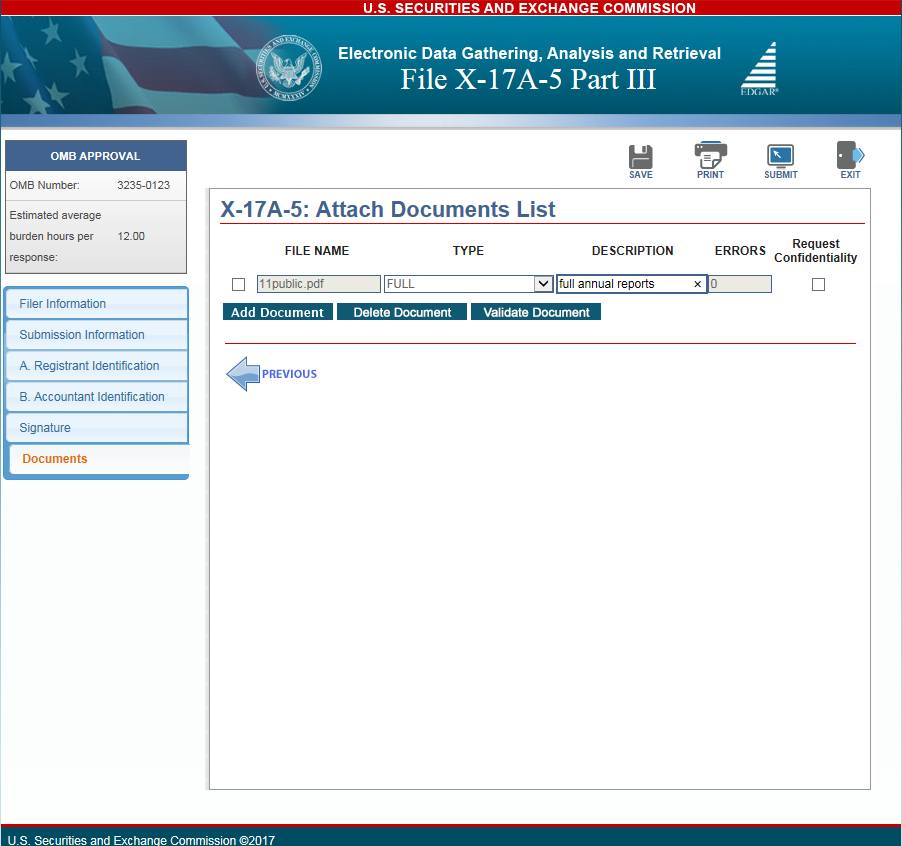 www.edgarfiling.sec.gov X-17A-5 Attach Documents List screen